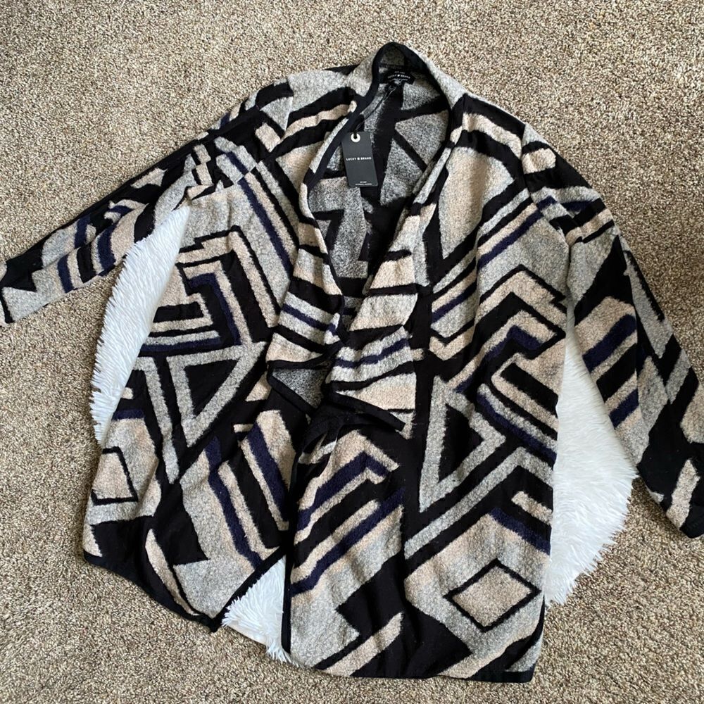 Lucky Brand‎ Open Front Cardigan New Abstract Geometric Womens Size 1X